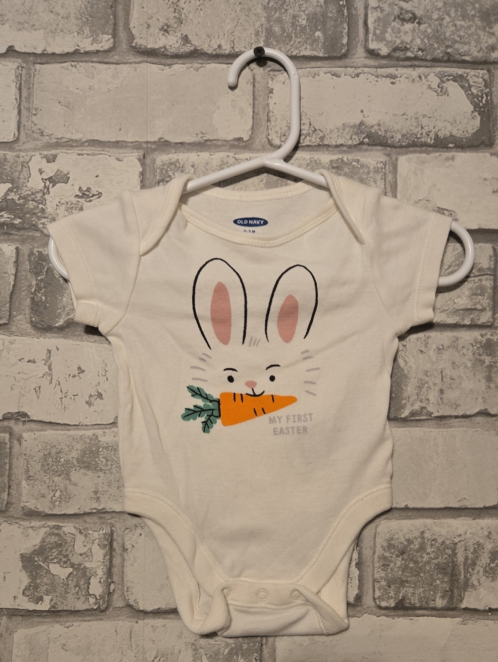 Old Navy White Baby Bodysuit with Bunny and Carrot Graphic